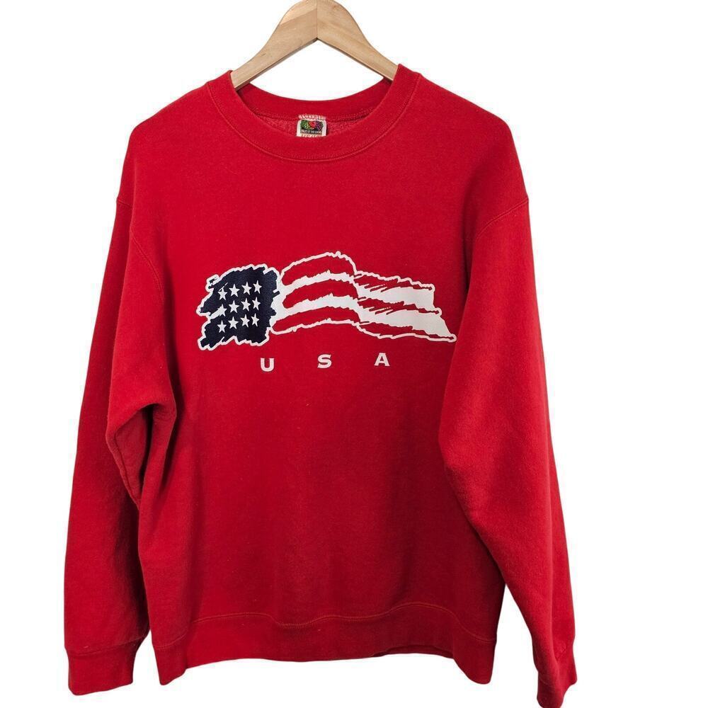 Vintage USA Flag Sweatshirt Men Lg 90s Red America Patriotic Streetwear Grandpa